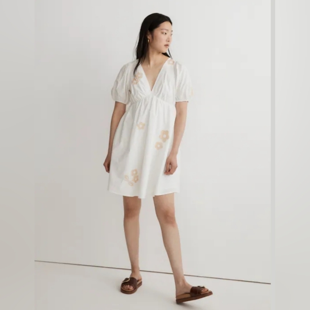 Madewell Annamarie White Puff Sleeve Mini Gingham Dress Size 6
